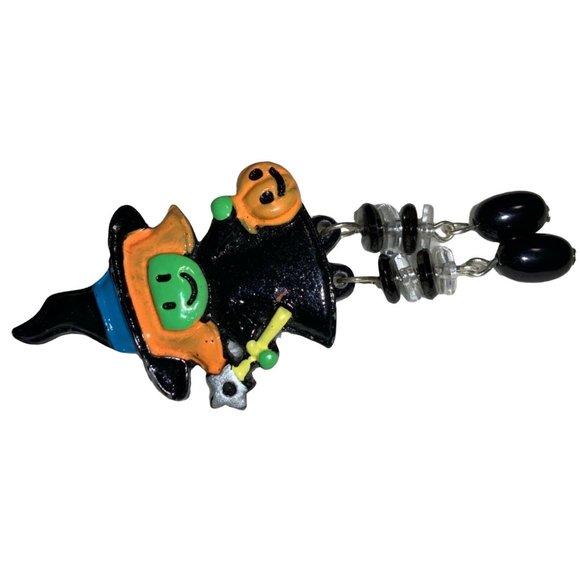 Halloween Witch Pin Brooch- Dangling Beaded Legs - Picture 5 of 6